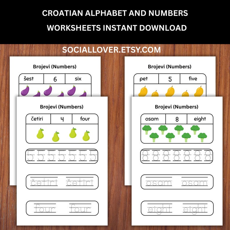 Croatian English Alphabets and Numbers Worksheets Instant Download ...
