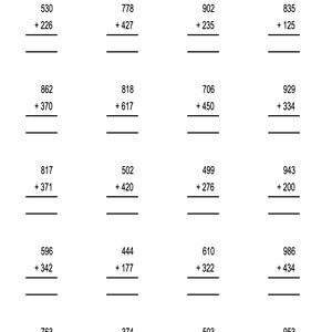 100 3-digit by 3-digit addition worksheets with Answers Instant Download PDF Ready
