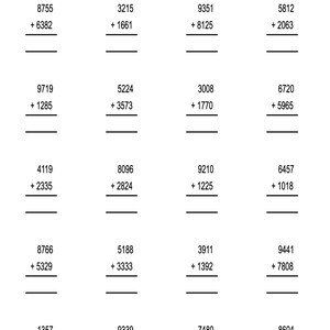 100 4-digit by 4-digit addition worksheets with Answers Instant Download PDF Ready
