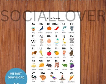 Spanish Alphabets Chart Poster Printable PDF Download | Spanish Letters Banner A4