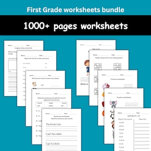 First Grade Printable Bundle, Printable First Grade Activity, Educational Classroom Worksheets, Homeschool Printables 1st Grade Summer Work