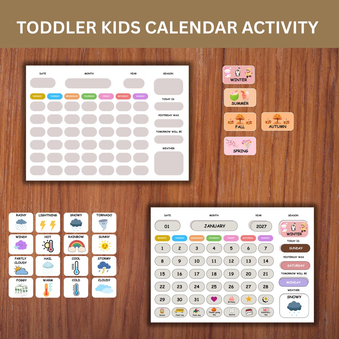 Editable Kids Calendar: Printable Toddler Learning, Preschool Classroom ...