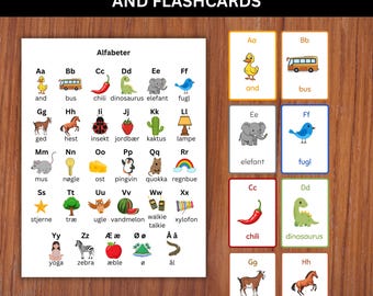 Danish ABC Alphabets Chart Poster & Flashcards | Learn Greek with Banner and Flashcard | Instant Download