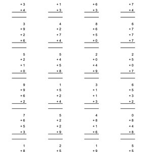 100 Single Digit 4 numbers Addition Worksheets With Answers PDF Ready Instant Download Grade 2 3 4