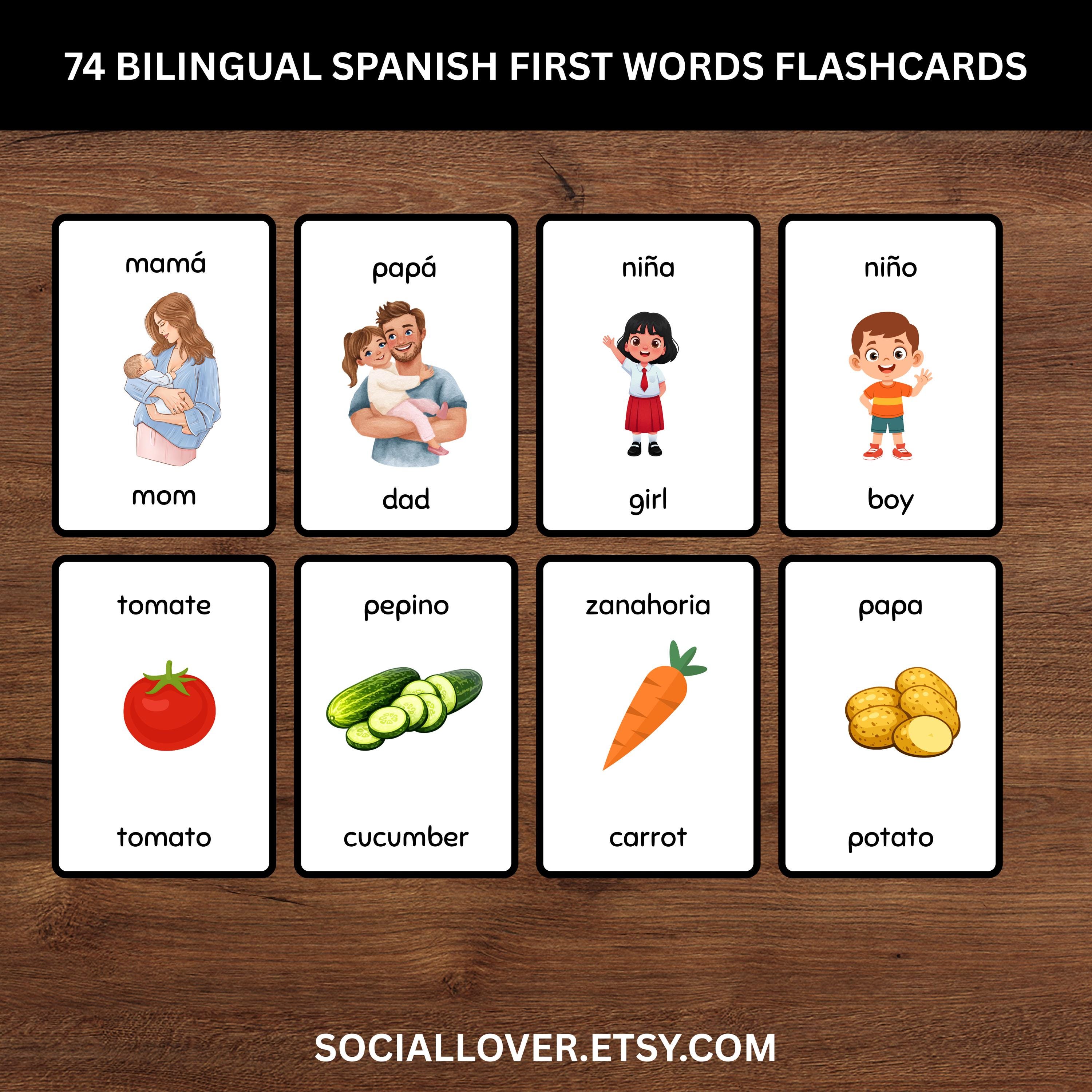 74 Spanish First Words Flashcards for Kids Toddler Kindergarten ...