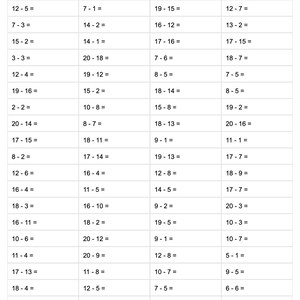 May include: A subtraction worksheet titled "Subtraction Worksheet - 1". It features a grid of subtraction sums, with spaces for a name and date. The worksheet is designed for educational purposes.