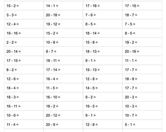 Subtraction Worksheet 1-20 | Single Digit Math, Horizontal & Vertical (PDF Download, 200 Pages)