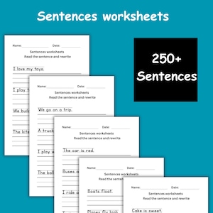 Sentences Worksheets PDF Printable | 250+ sentences Practice for Grade 1 and Kindergarten Homeschool Preschool