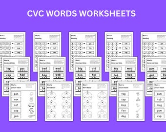 Arkusze ćwiczeń CVC Word, ćwiczenia z czytania, materiały do nauki w domu do druku (PDF)