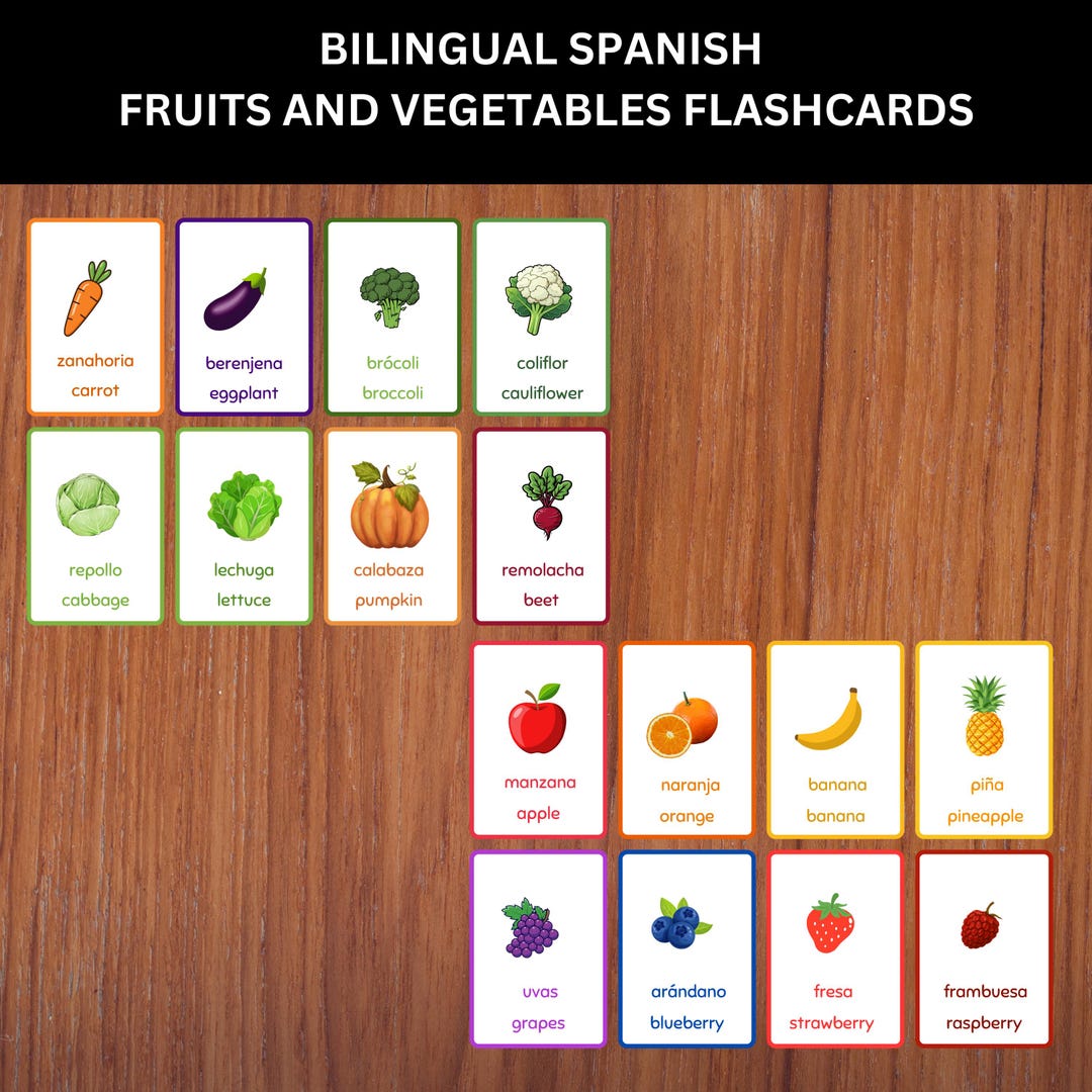 Bilingual Spanish Fruits and Vegetables Flashcards Instant Download - Etsy