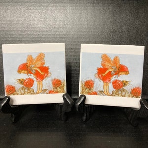 VTG Flower Fairies - Red Clover Fairy Print on Tiles-set of 2