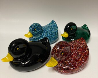 Ryan Blythe Duckies Hand Blown Glass Duck Red Green Black Blue-Your Choice