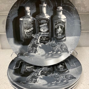 Harvest Green Studio Spooky Halloween Apothecary Mice Dinner Plates-Set of 4