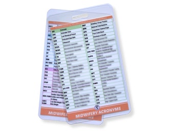 Midwifery Abbreviations & Acronyms | Midwifery Reference Card, Badge Card, Student Midwife, Swing Tags, Badge Cards