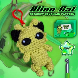 Alien Cat Amigurumi Crochet Pattern — Cute Plushie Keychain Accessory | Digital PDF Tutorial Instant Download