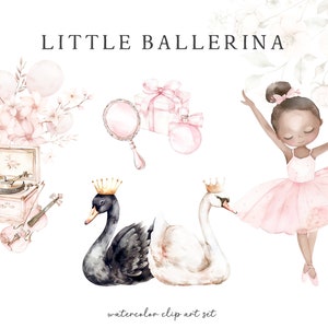 Watercolor Little Ballerina Clipart, Ballerina, Swan Lake Clipart, Pink ...