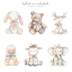 Watercolor Plush Animal Clipart, Pastel Nursery Decor, PNG (digital ...