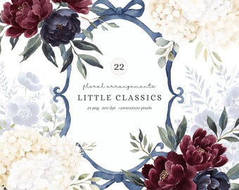 Aquarell Blumenarrangements, Clipart, Hortensien, Pfingstrosen, Chinoiserie, PNG (digitaler Download)