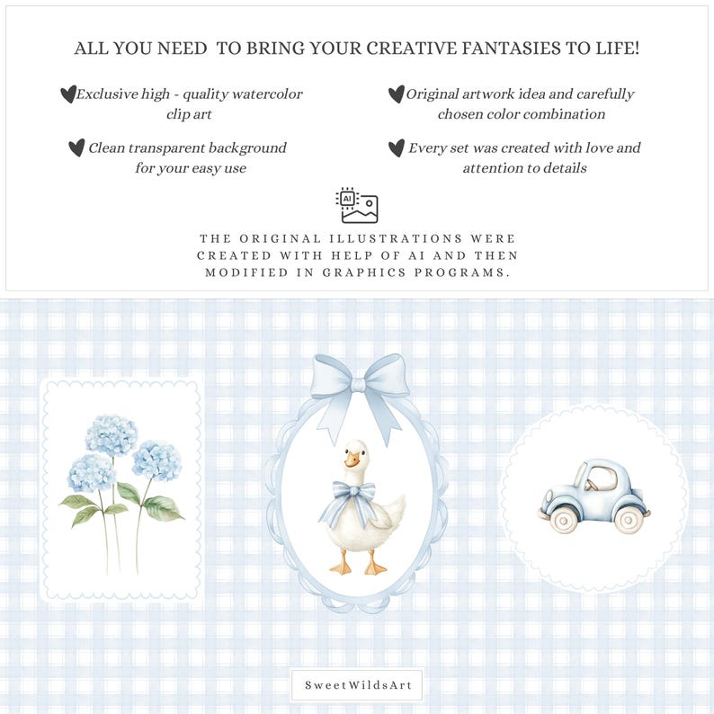Akvarell pojkegås Clipart, blå fånig gås PNG, kokett barnkammardekor, boho babyshower-clipart, babypojkefödelsedag PNG, digitalt bild 8