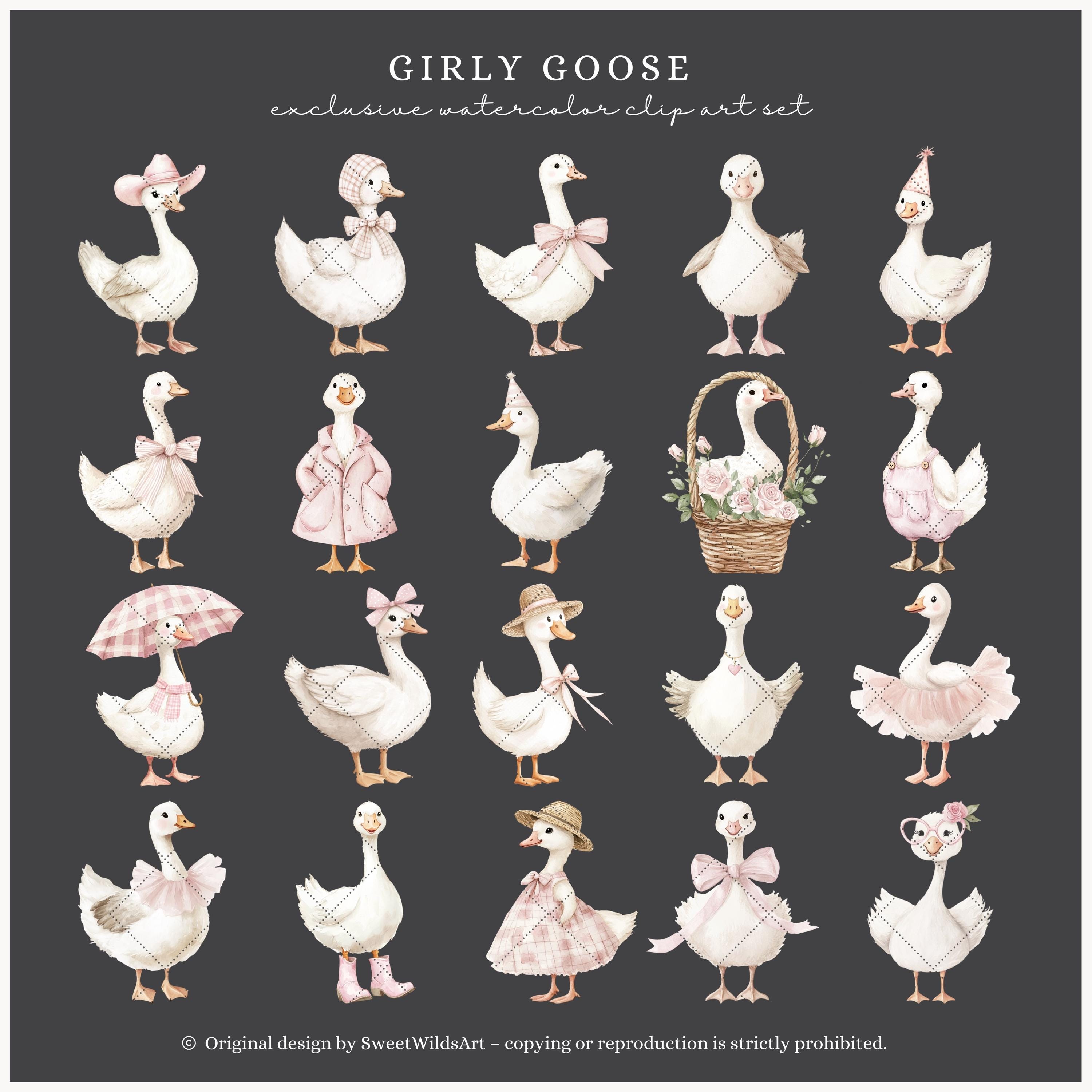 Watercolor Girly Goose Clipart, Pink Silly Goose PNG, Coquette Nursery ...