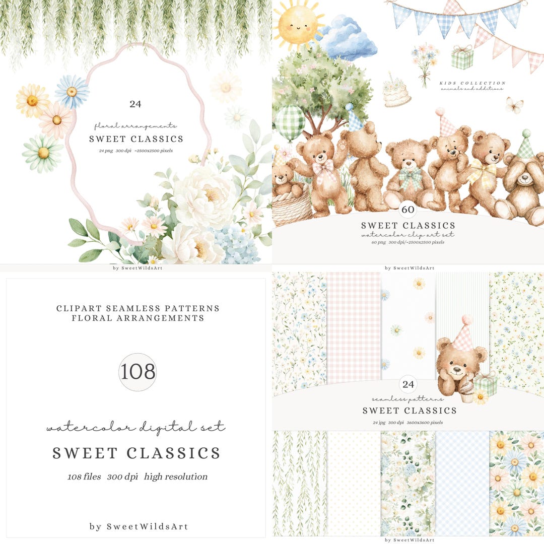 Watercolor Teddy Bear Clipart, Pastel Birthday Bears Toys Clipart, Cute ...