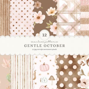 Akvarell höst sömlösa mönster, mjuk oktober blommig pläd JPG-samling (digital nedladdning)