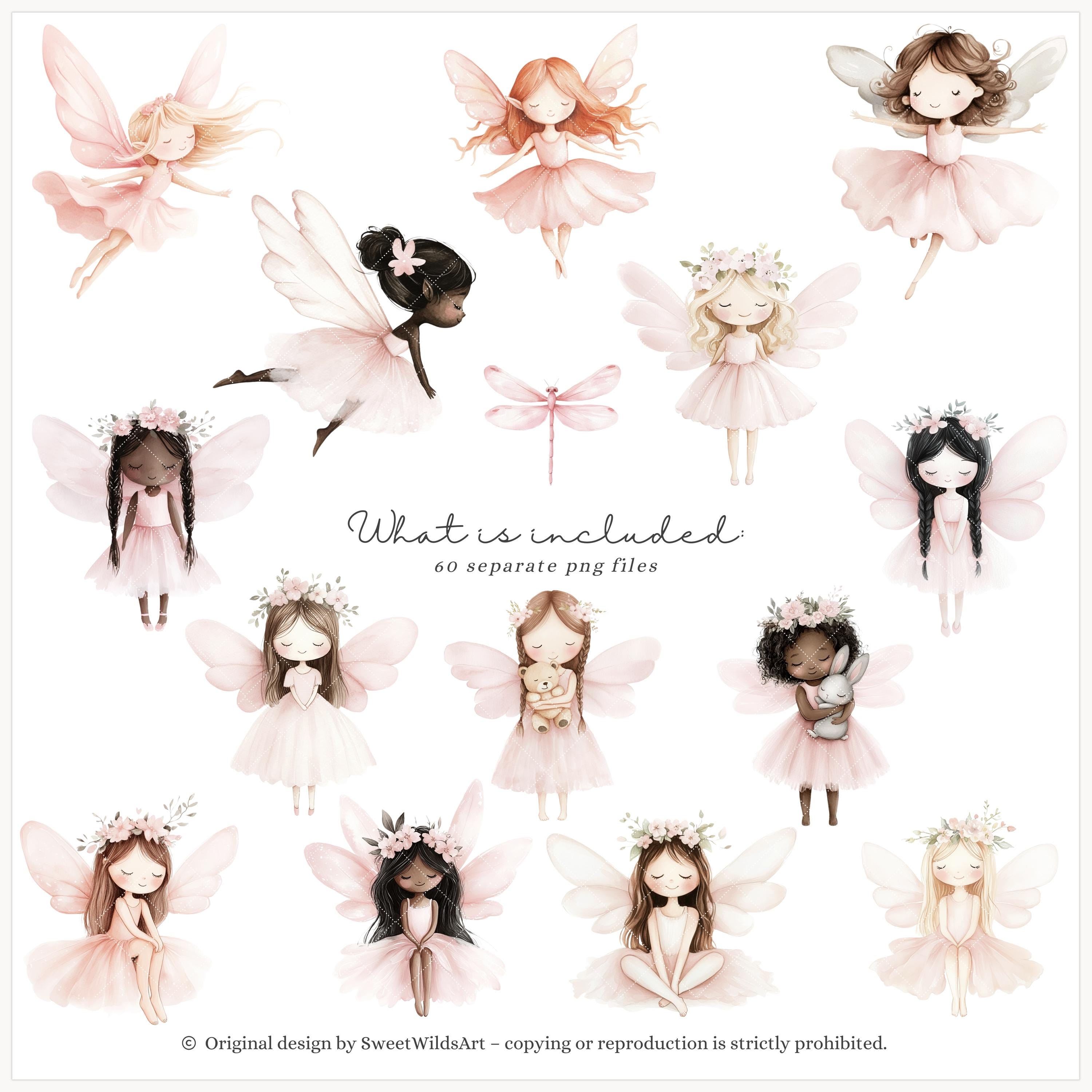 Watercolor Sweet Fairyland Clipart Set, Cute Pink Fairy Clipart ...