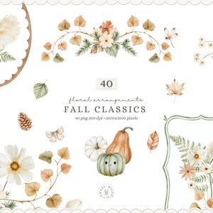 Fall Classics Watercolor Floral Arrangements, Autumn Botanicals, Pumpkins, Leaves (Digital Download)