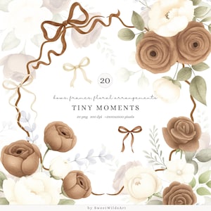 Aquarell kleine Momente Floral Clipart, Neutrale Blumen PNG, Beige Rose Bouquet, weiche Baby Kinderzimmer Blumen, Rahmen, Bögen, digitaler Download