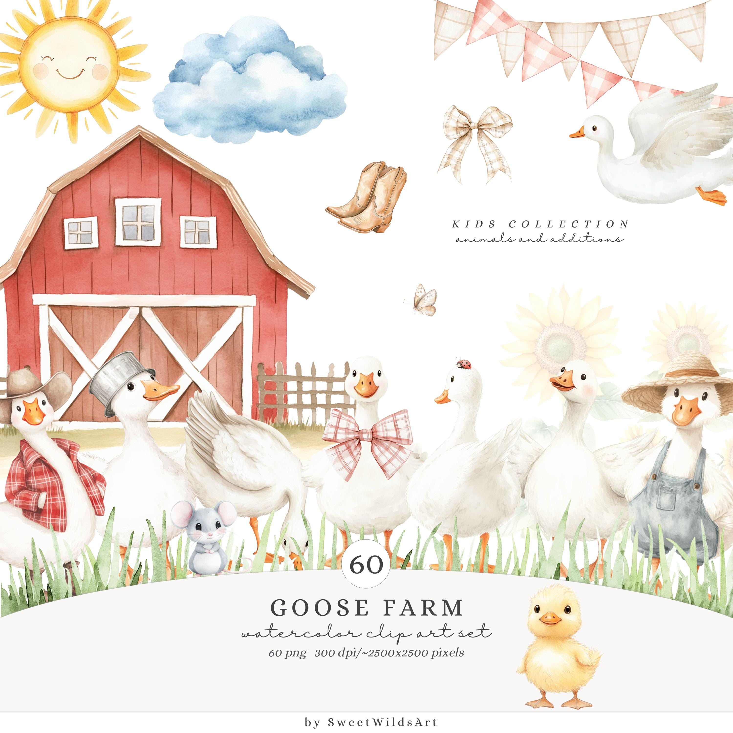 Watercolor Goose Farm Clipart, Silly Goose PNG, Cute Farm Nursery Decor ...