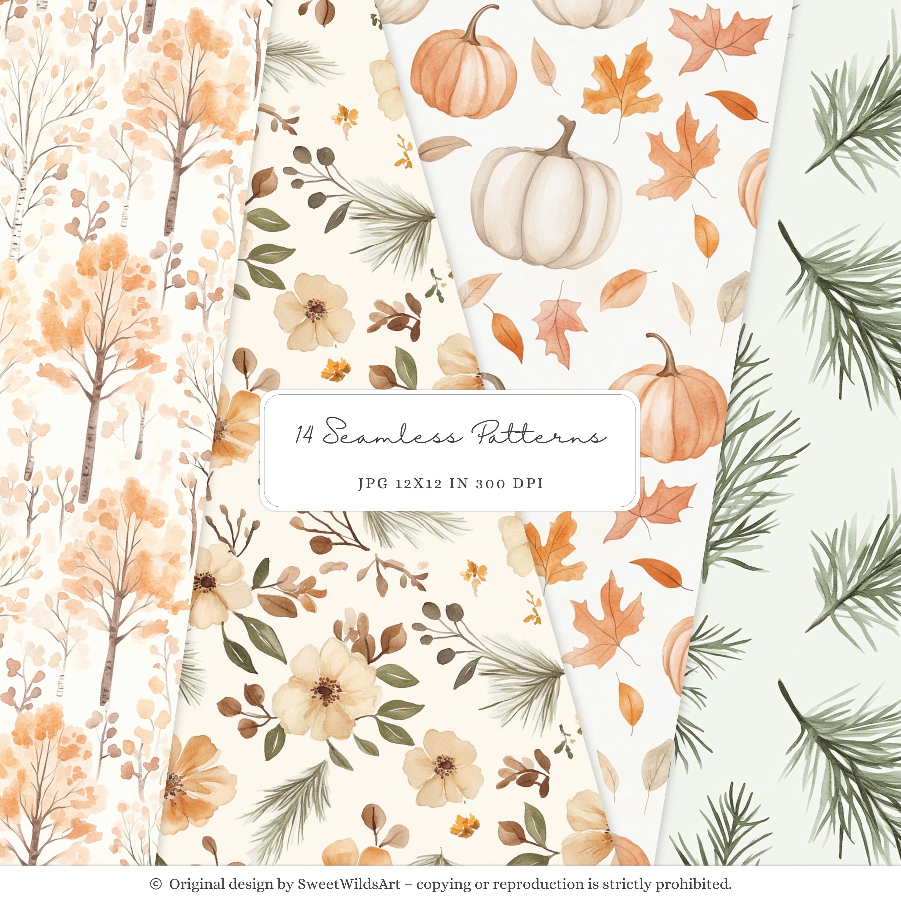 Autumn Rustic Pattern Watercolor Autumn Woods Seamless Patterns, Cozy Woodland Patterns, Fall ...