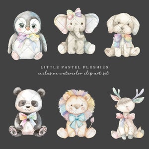 Watercolor Plush Animal Clipart, Pastel Nursery Decor, PNG (digital ...