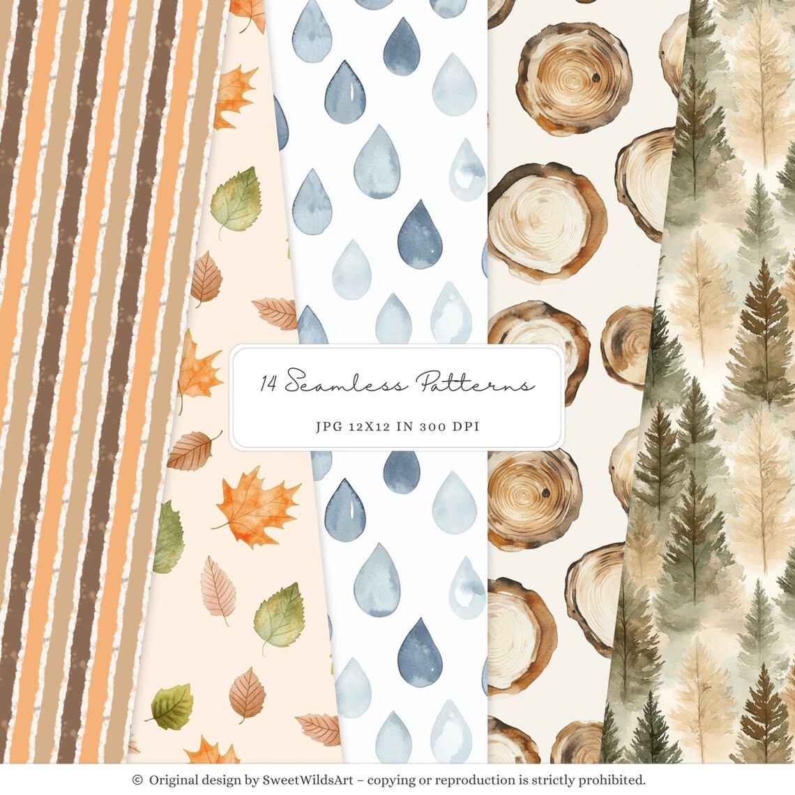 Fall Forest Pattern Watercolor Autumn Woods Seamless Patterns, Cozy Woodland Patterns, Fall ...
