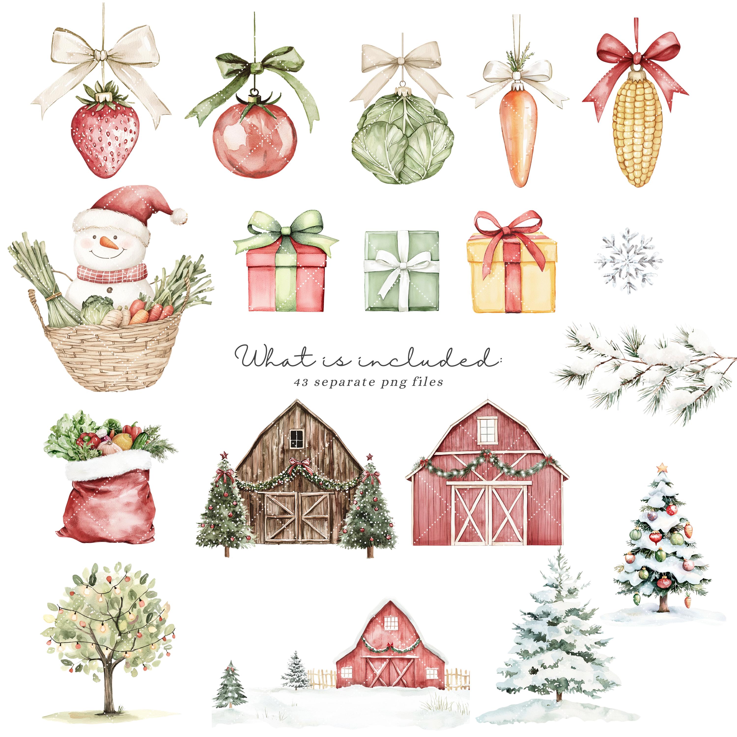 Watercolor Christmas Farm Animals Clipart PNG (digital Download) - Etsy