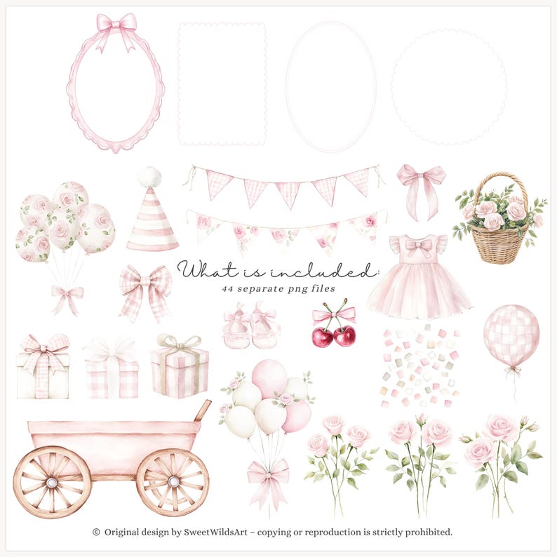 Watercolor Girly Goose Clipart, Pink Silly Goose PNG, Coquette nursery decor, Boho Baby Shower Clip Art, Baby Girl Birthday PNG, Digital image 4
