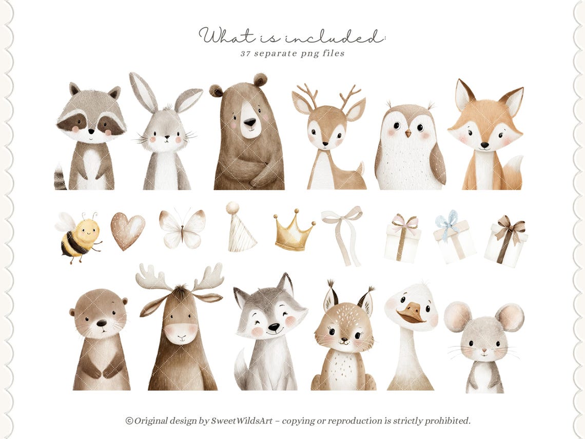 Spring Animal Faces Watercolor Spring Woodland Faces Watercolor Clipart, Spring Forest ...