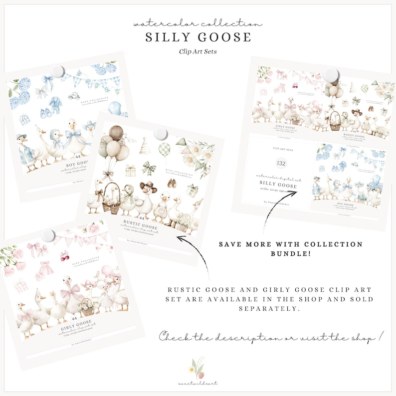 Akvarell pojkegås Clipart, blå fånig gås PNG, kokett barnkammardekor, boho babyshower-clipart, babypojkefödelsedag PNG, digitalt bild 2