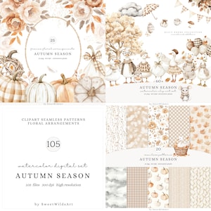 Akvarell höstgås Clipart set, söt höstgås PNG, mysig höst Clip Art, höstbarn Clipart, babyshower PNG, kommersiellt bruk