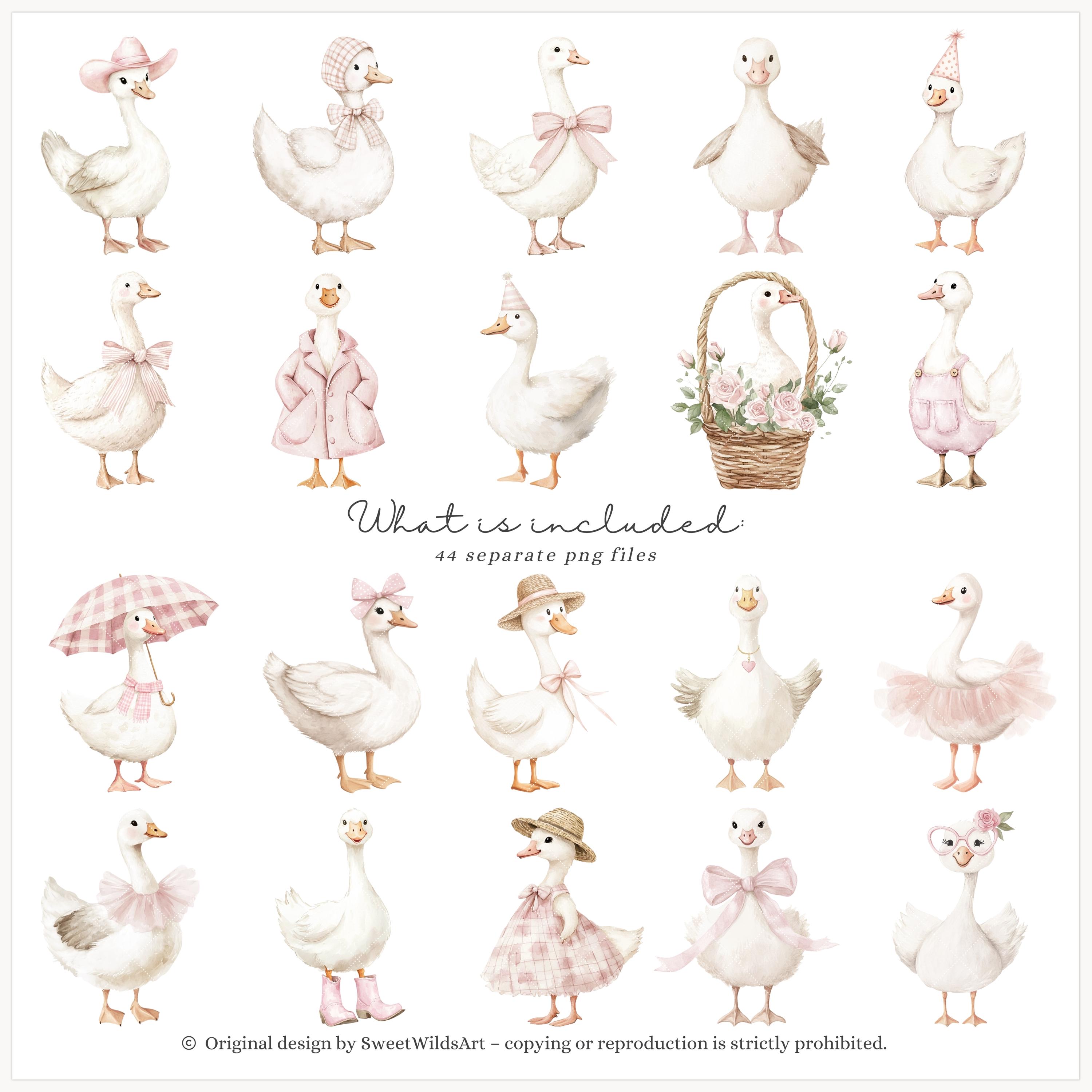 Watercolor Girly Goose Clipart, Pink Silly Goose PNG, Coquette Nursery ...
