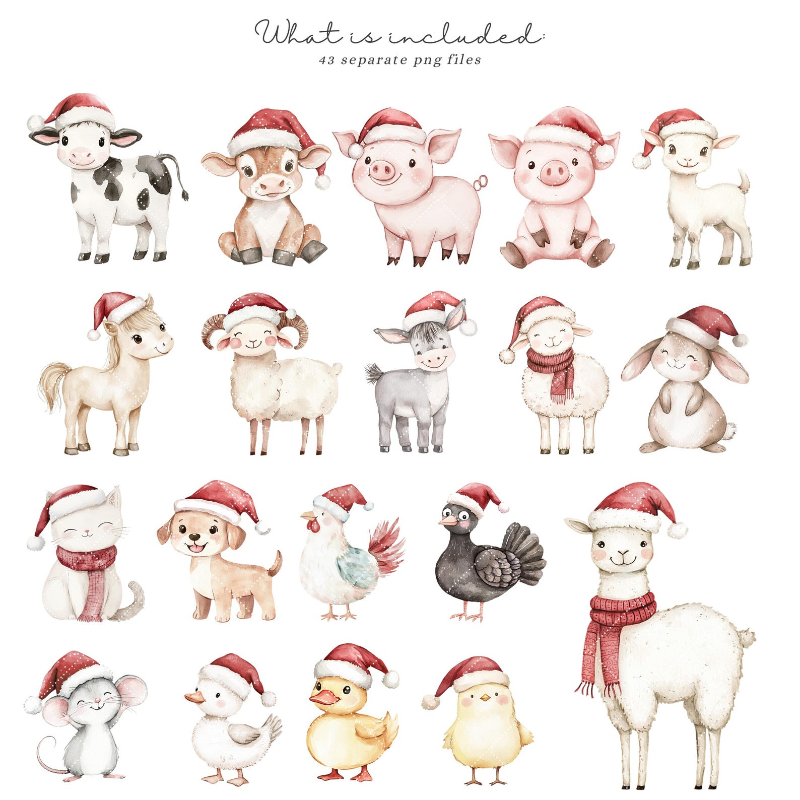 Watercolor Christmas Farm Animals Clipart PNG (digital Download) - Etsy