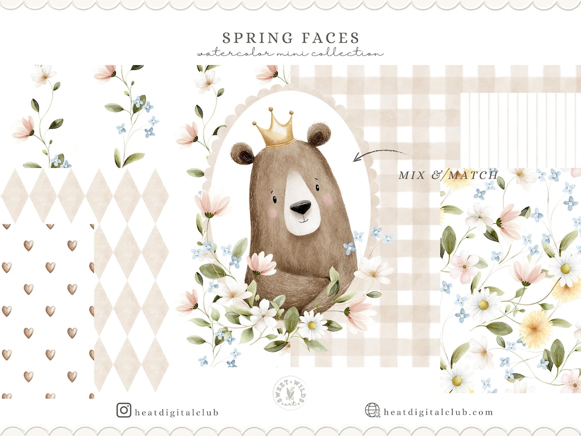 Spring Animal Faces Watercolor Spring Woodland Faces Watercolor Clipart, Spring Forest ...