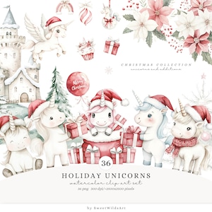 Aquarel vakantie eenhoorns clipart, leuke kerst eenhoorn png, Fantasy Xmas illustraties, winter baby eenhoorn png, kerst babyshower