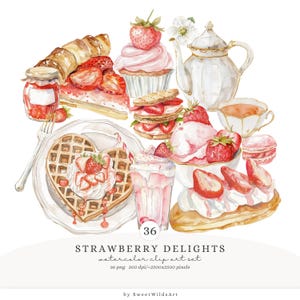 Aquarell Erdbeer Freude Clipart, Erdbeeren Clip Art PNG, Erdbeer Desserts Grafiken, Eis, Cupcake, Beeren digitaler Download