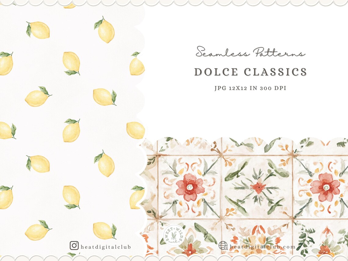 Watercolor Italian Seamless Patterns, Italian Lemon Tile Patterns ...