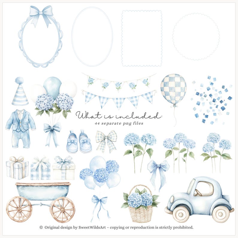 Akvarell pojkegås Clipart, blå fånig gås PNG, kokett barnkammardekor, boho babyshower-clipart, babypojkefödelsedag PNG, digitalt bild 4