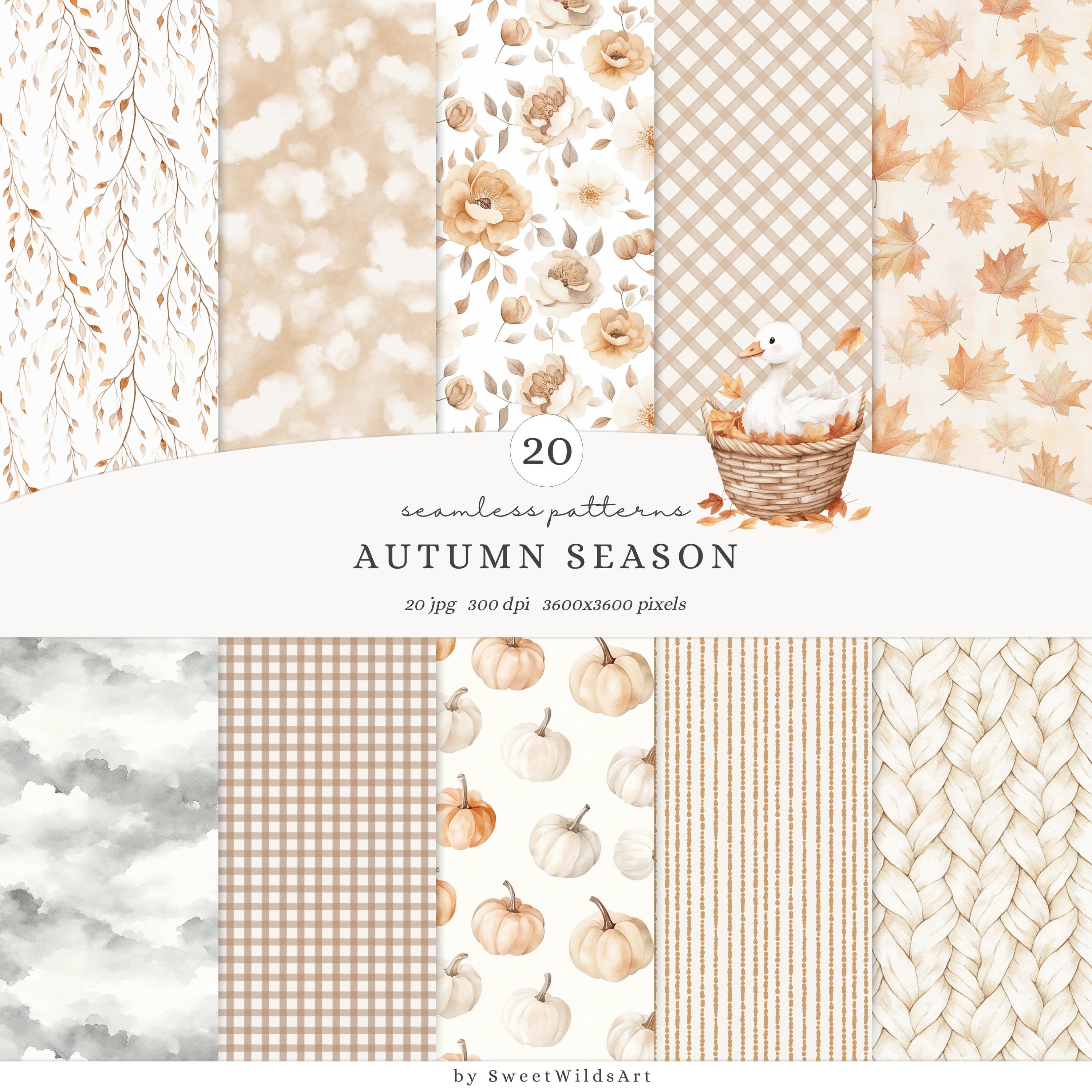 Autumn Rustic Pattern Watercolor Autumn Seamless Patterns, Fall Digital Paper, JPG (digital ...