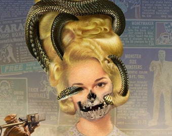 Pulp and Circumstance Print Series:  &quot;Death Bouffant&quot; - Large 13x19 in. Signed Print on Watercolor Paper