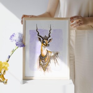 Victorian Antelope Poster Print / ROYAL SAFARI Aristocrat Animal Portrait Watercolor Wall Art Decor Gift Valentine Mothers Day Living Room