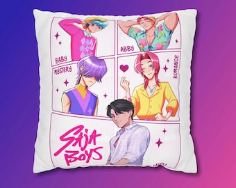 Saja Boys Pillowcase – K‑Pop Demon Hunters Pillow Cover printed both sides Baby, Abby, Mystery, Romance & Jinu | Anime Room Decor for Fans