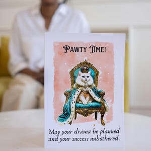 Lustige Geburtstagskarte Katze Digital zum Ausdrucken königliche Katzenkarte für Catlady Katzenpapa Kärtchen Party Drama Selbstbewusst Cat